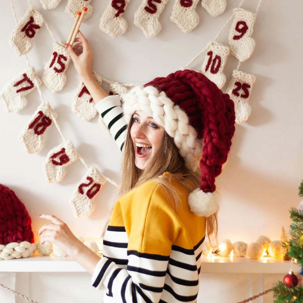 Knitted Christmas Hat Cute Pompom Adult Child Soft Beanie Santa Cap New Year Party Xmas Home DIY Decor Kids Favourite Gifts