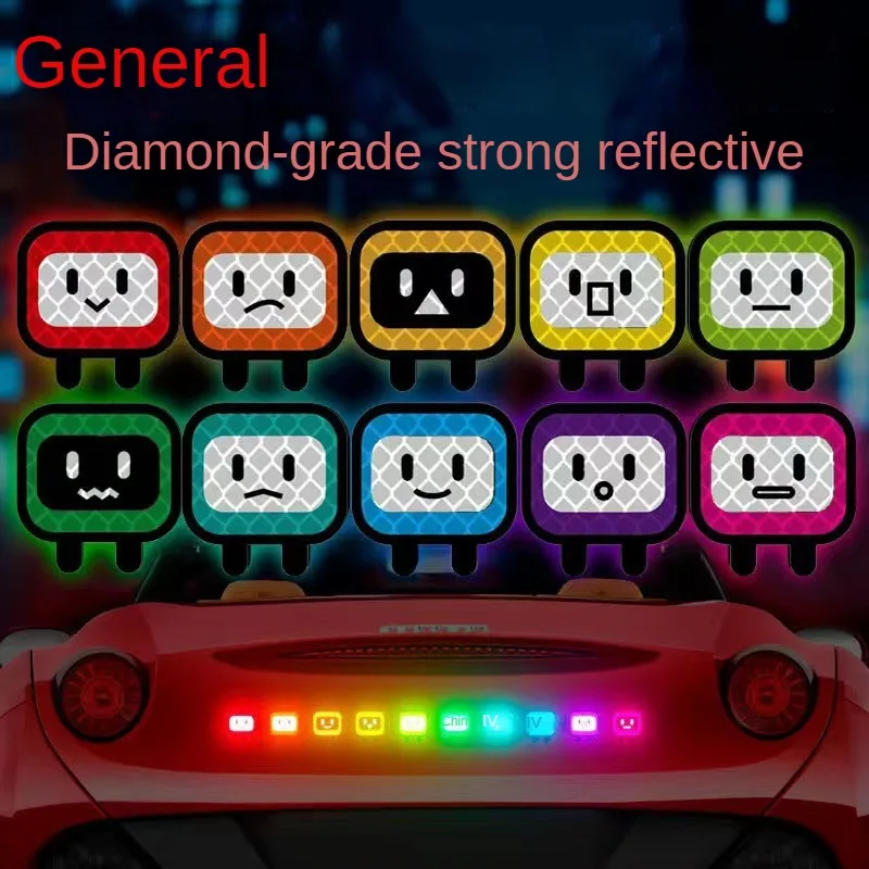 Vehicle Stickers 10PC Decorative Reflective Motorcycle Personality Cute Square Car Body Stickers Helmets Shielding Scratches