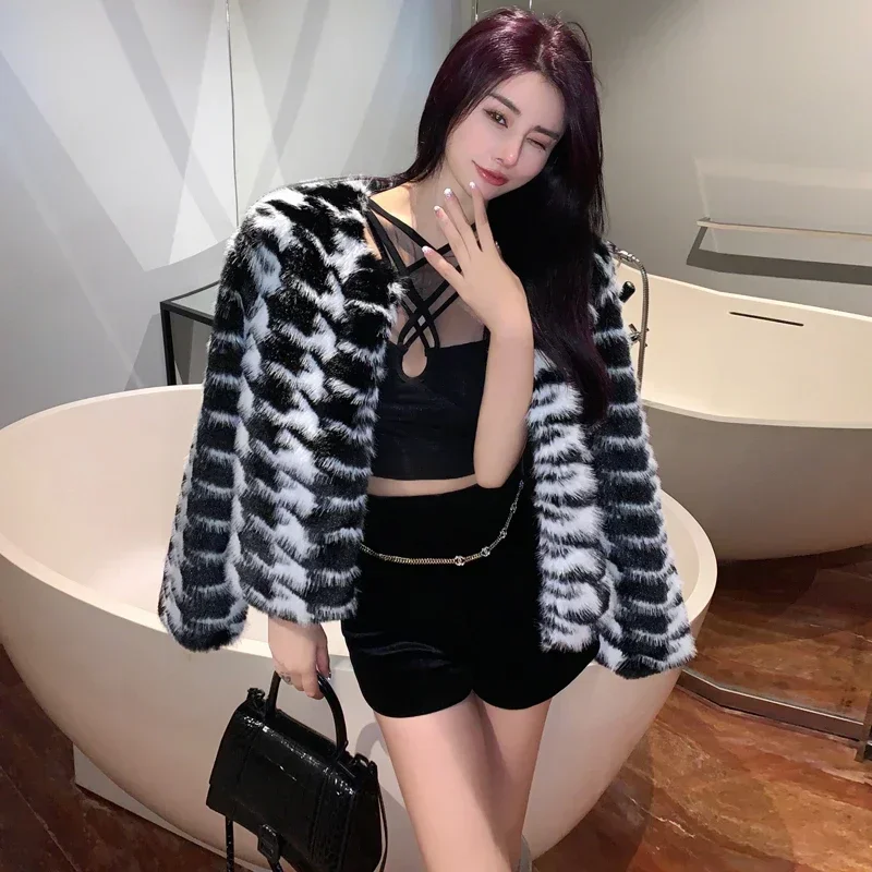 2023 New Faux Mink Coats Autumn Winter Fluffy Black Faux Fur Coat Women Elegant Thick Faux Fur Jackets For Women Tops