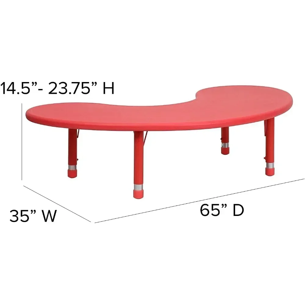 Half-Moon Adjustable Height Preschool Activity Table for School/Home, Plastic Classroom Activity Table for Kids