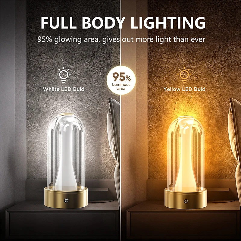 USB Rechargeable Led Desk Lamp 3 Color Changing Mode Bedside Lamp Bedroom Portable Touch Button Emotional Camping