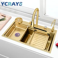 YCRAYS Golden Nano Multifunctional Kitchen Sink 4 Mode Waterfall Faucet Large Single Bowl Soap Dispenser Pure Tap Cup Washer 1