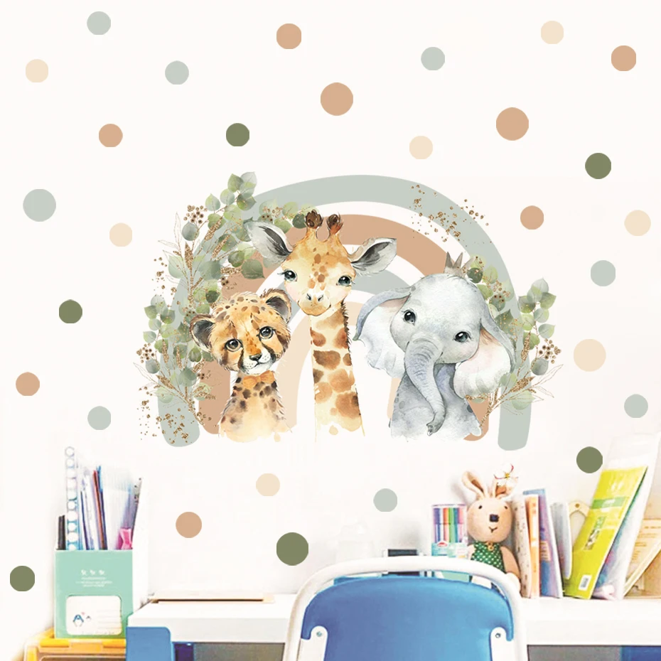 Wall Stickers Boho Cartoon African Animal Giraffe Elephant Watercolor Vinyl Baby Nursery Art Decals Kids Room Home Decor