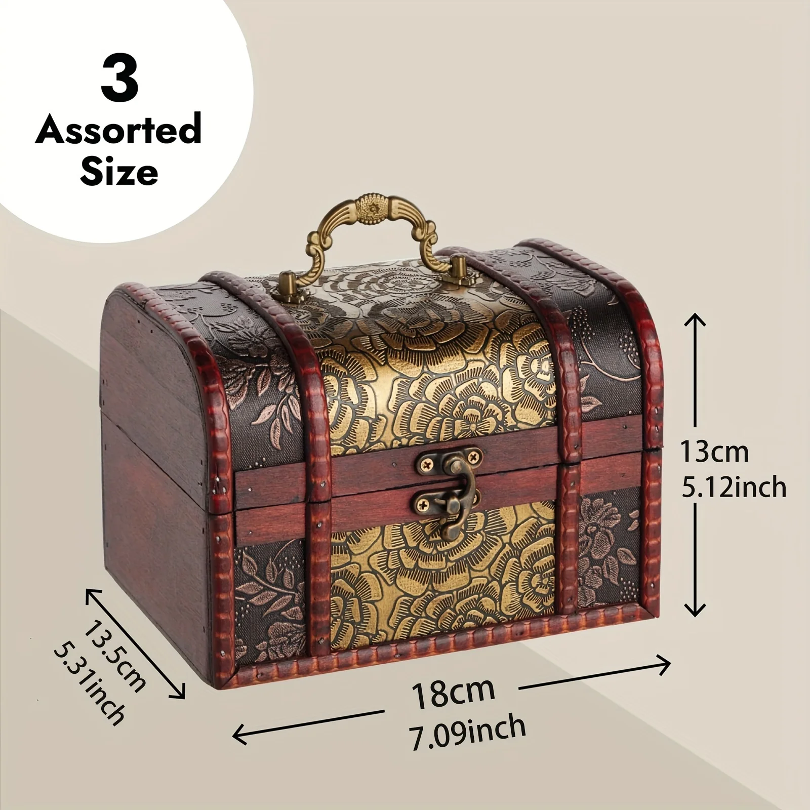 Vintage Wooden Treasure Chest Storage Box Jewelry Box Home Decoration Christmas Gift 3 pieces