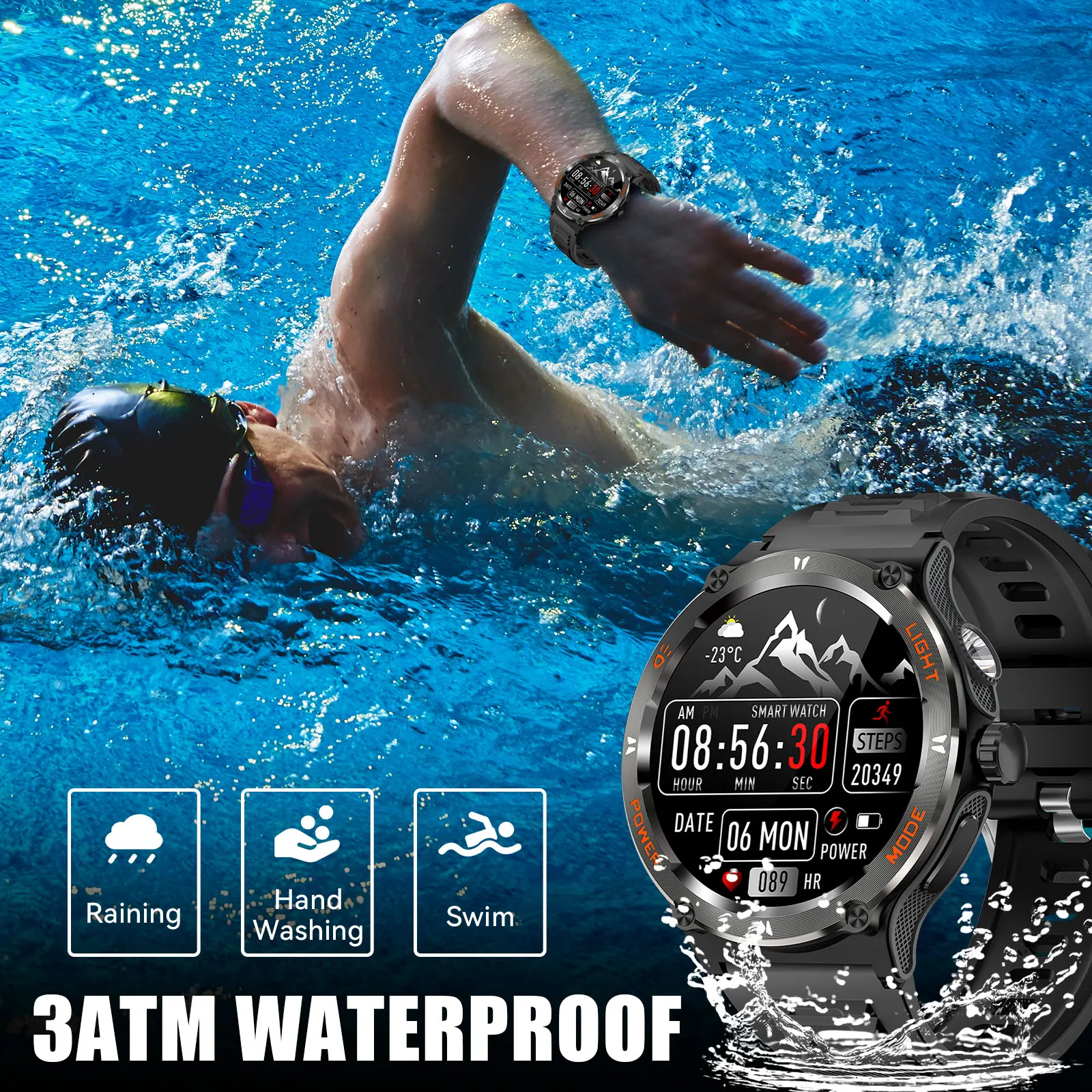 LaNikar Smart Watch 3ATM Waterproof 1.53"KT76 Men Sport With Compass And LED Flashlight Heart Rate Sleep Analysis Bluetooth Call - Image 5