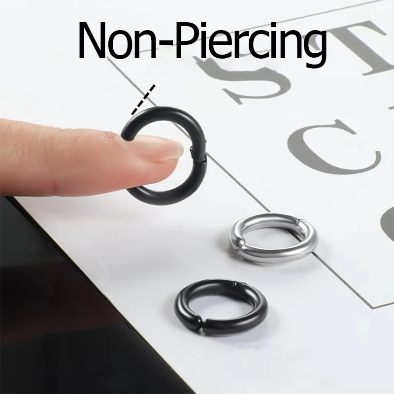 Ear Clip Earrings Clip Earrings Ear Clip Hoop Earrings Ear Accessories 1 Pc Non-Piercing Fake Hoop Earrings Classic Punk Stainless Steel Circle Hoops Clip On Ear Earrings for Women Men Without Hole