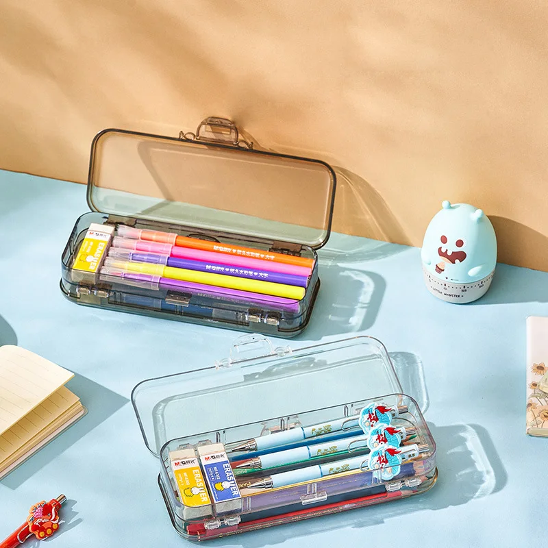 Étui à crayons transparent multifonction pour enfants, boîte de