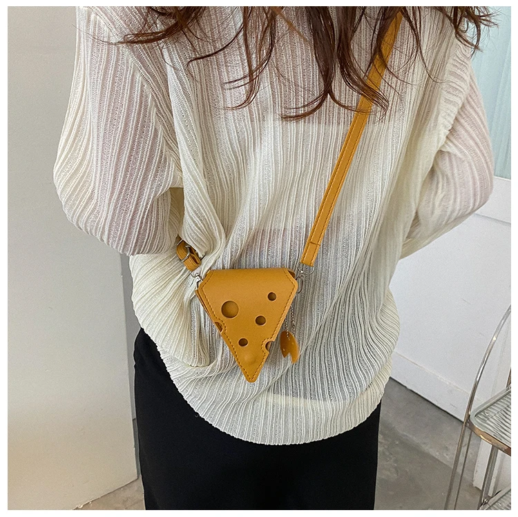 Women's Triangle and Square Cheese Shaped Mini PU Leather Bags Cute Earphone Lipstick Purses Handbags Crossbody Shoulder Bag