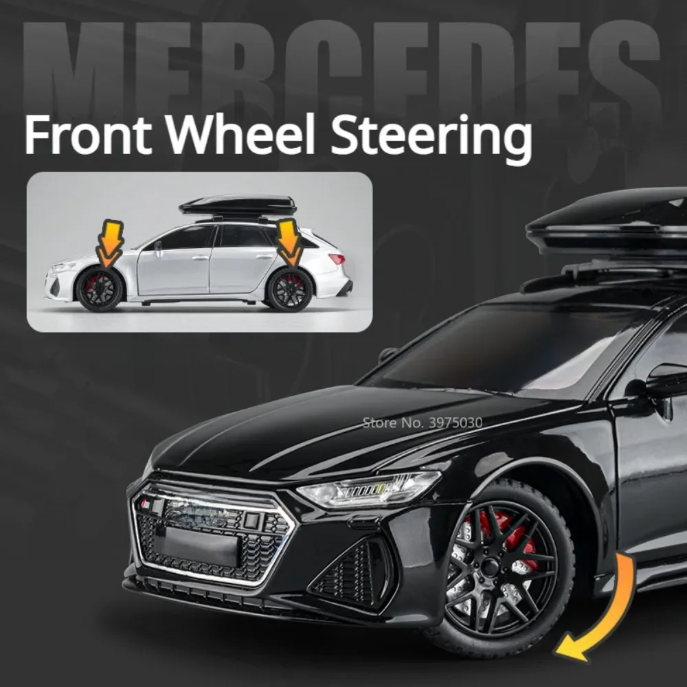 1:24 AUDI RS6 Alloy Miniature Car Model Toy Travel Edition Metal Diecast Vehicle 6 Doors Opened Sound Light Boys Christmas Gifts 4
