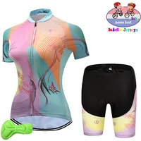 2023 Baby Girl New Kids Short Sleeve Cycling Jersey Set Breathable Children Bike Clothing GRILS Quick Dry Summer Bike Uniform 2
