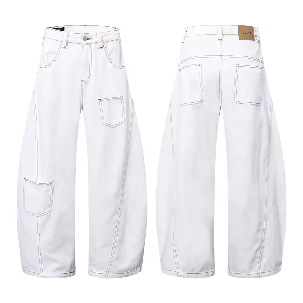 Y2K Men's Jeans White High-Waisted Wide-Leg Denim Pants Retro Baggy Style Fashion Loose Fit Casual Denim Trousers Streetwear