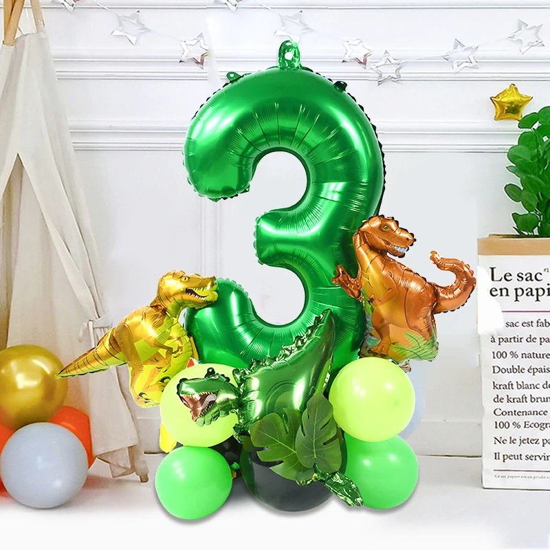 Dinosaurier Geburtstagsdeko Set – 17 Stück Dino Luftballons, Mit Zahlenballon, Für Kinderparty Deko
