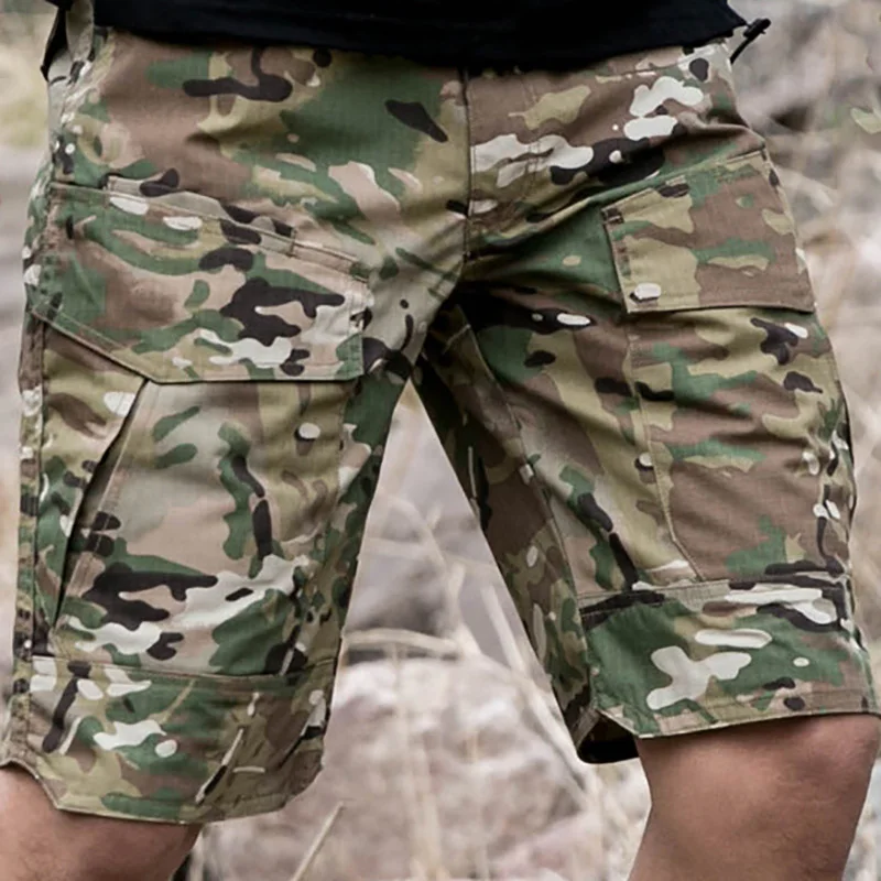 TopFight Summer Thin Tactical Pants for Men Quick Drying Camouflage Shorts Multiple Pockets Waterproof Outdoor Work Clothes