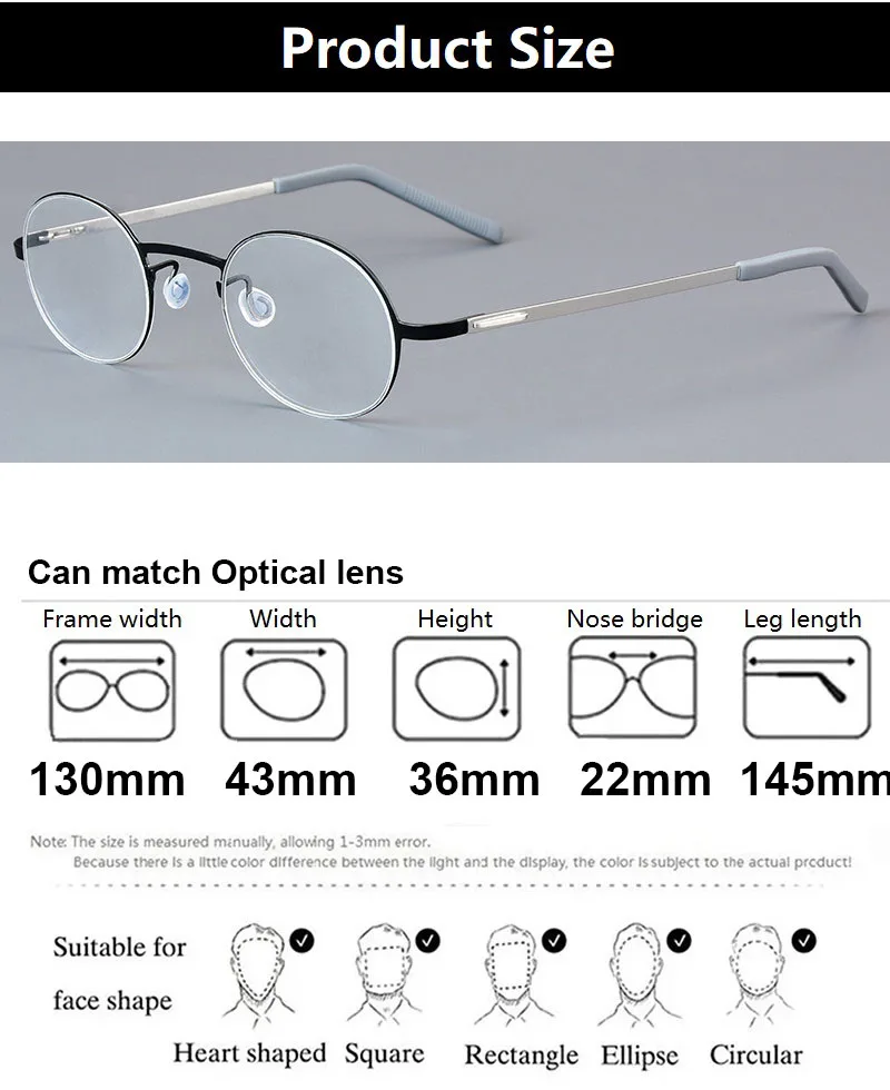Dänemark Männer Kleine Runde Brillen Ultraleicht Kleine Gesicht 130mm Brille Rahmen Frauen Titan Leichte Brille Gafas Neue – Detail 8