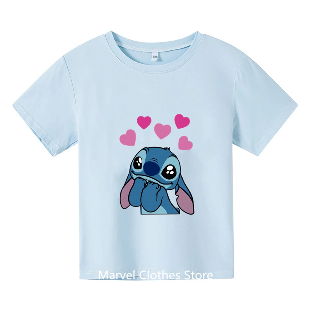 thumbnail image 1 of Nuevas camisetas blancas de verano para niños, camisetas Harajuku con estampado Kawaii de Lilo y Stitch, camisetas para niños, estilo de moda al aire libre Dropship, 1 of 4