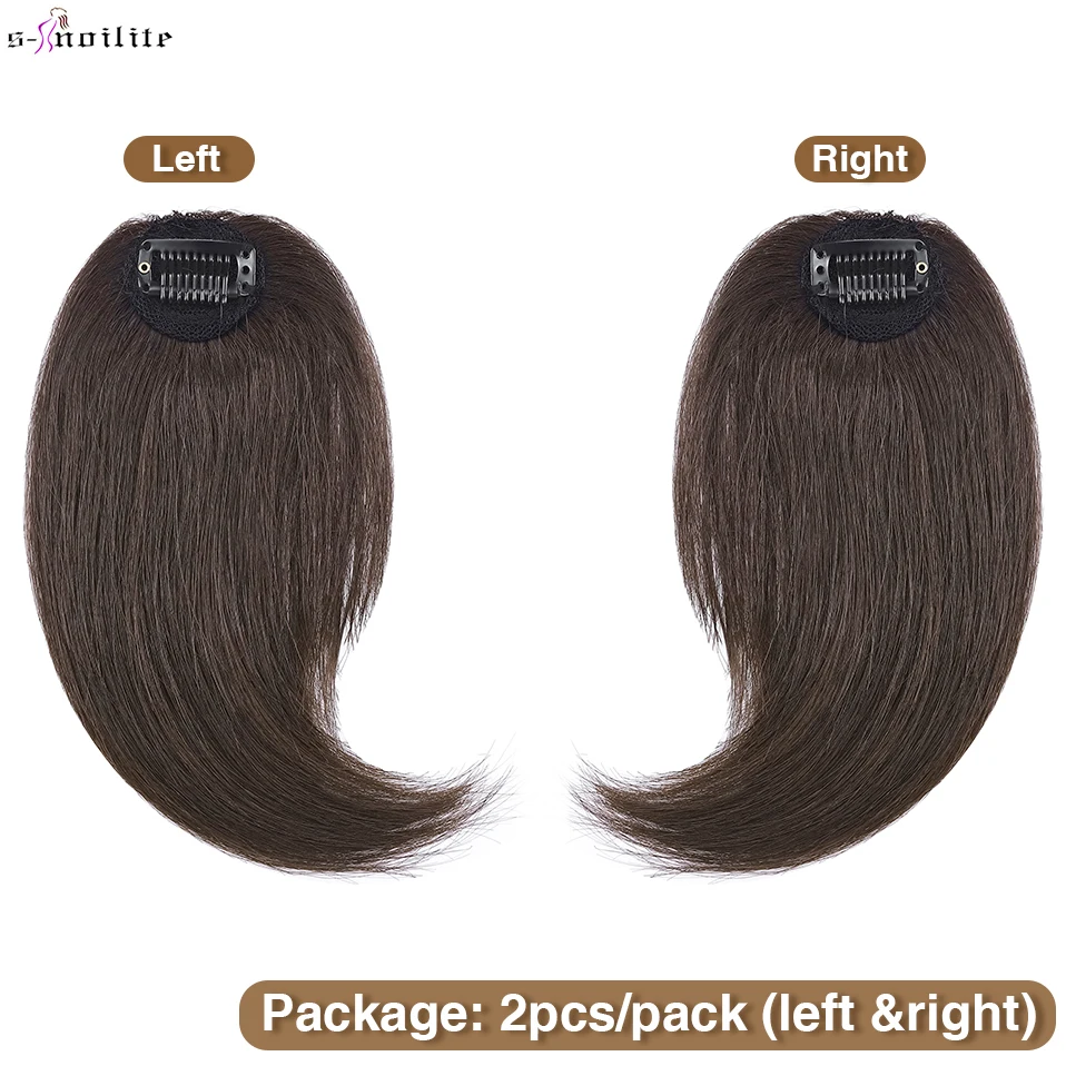 S-noilite Side Parting Bang Natural Hair Bangs Human Hair Fringe Left Right Extensions 16g Hairpiece Bangs With Clip 2pcs