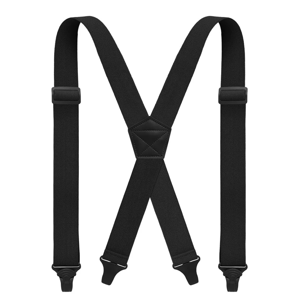 남성용 헤비 듀티 작업용 큰 키 큰 멜빵, 3.8cm/1.5인치 X-백 4개의 강력한 플라스틱 클립 조절 가능한 탄성 바지 교정기