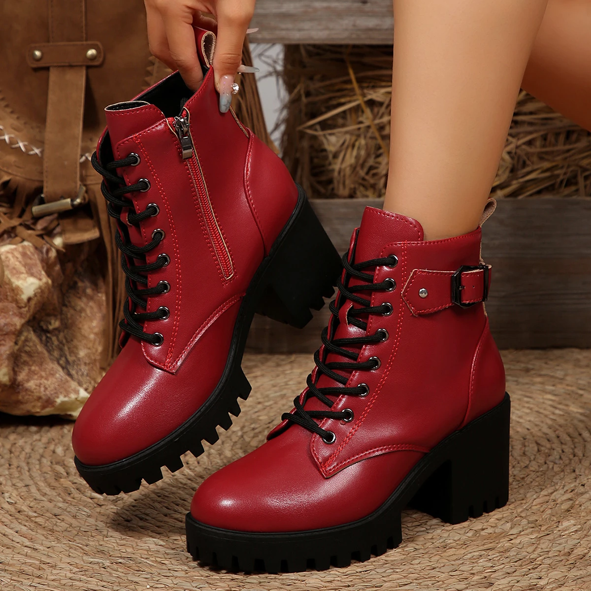 Women's Fashion Boots Side Zip High Heels Round Head Thick Heel Wear-resistant Knight Boots Outdoor Daily Commute Women Shoes