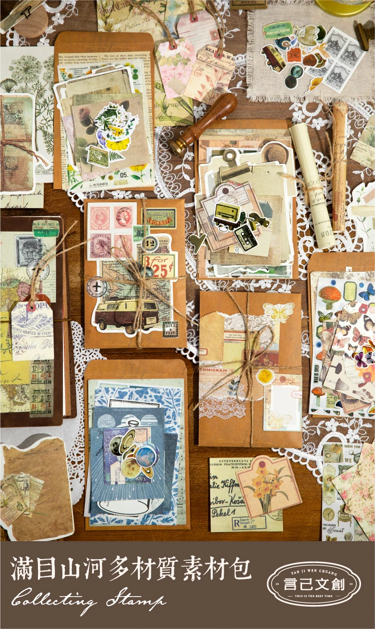 Yoofun 40 teile/paket Vintage Collage Junk Journal Dekoration Material Pack Multi-material Papiere Aufkleber für Scrapbooking Handwerk – Detail 1