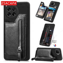 Zipper Wallet Leather Phone Case with Card Stand Holder and Shockproof TPU Back Cover - Oneplus 9pro (Black)