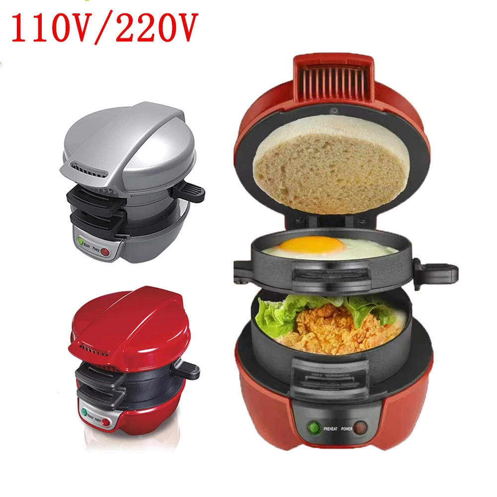 Household Multifunctional Breakfast Machine Portable Hamburger Sandwich Machine Waffle Machine with Egg Cooker Ring