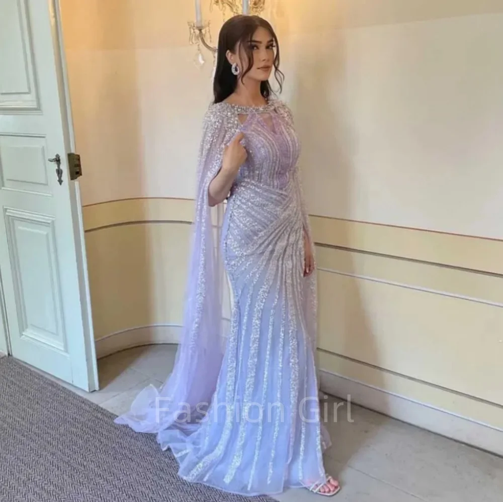 

Purple Tulle Prom Dresses O-Neck Sequins Beadings Party Gowns Floor Length Special Occasion Vestidos De Fiesta Evening Dress
