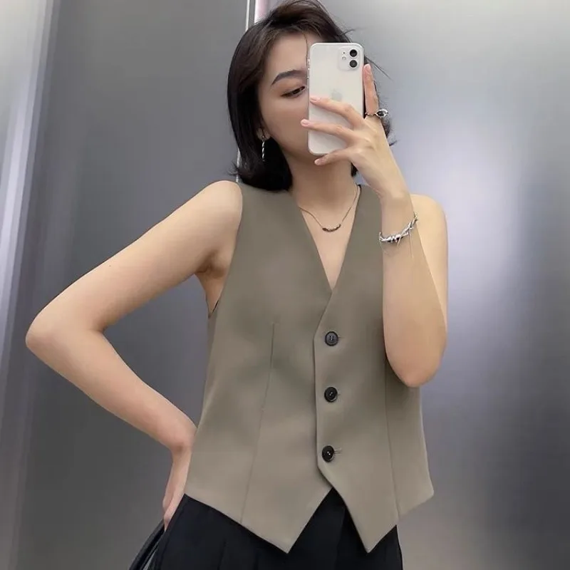 

Vests Suit Jacket Women's Spring New Retro Niche Design Sleeveless Camisole Paired Suit Vest Minimalist Commuting Loose Cardigan