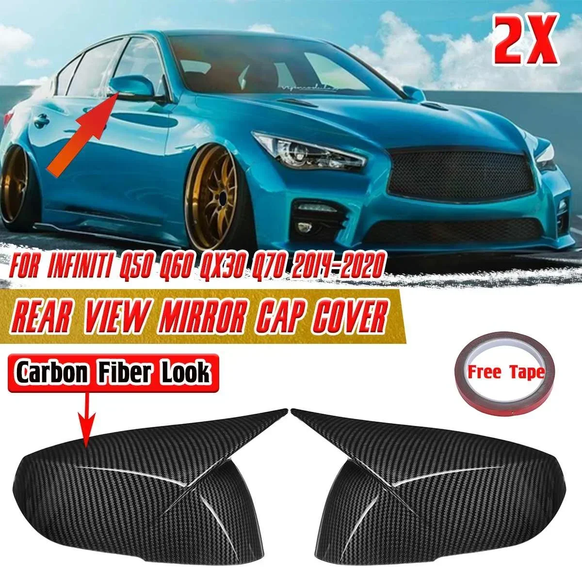 

Черное/углеродное волокно внешний вид автомобильная сторона заднего вида зеркальная Крышка для Infiniti Q50 Q60 QX30 Q70 2014-2020 Комплект кузова
