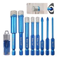 8Pc Diamond Brazed Dry Drilling Bit Porcelain Cup Saw Ceramic Marble Granite Tile  6-12mm Hex Shank three triangular drills