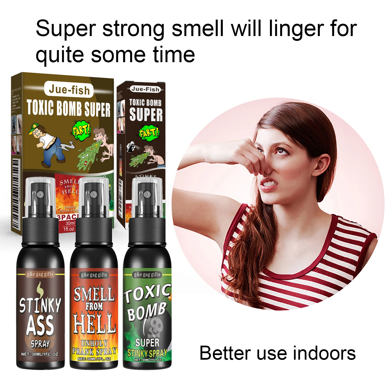 diseño y empaque del frasco de spray de broma