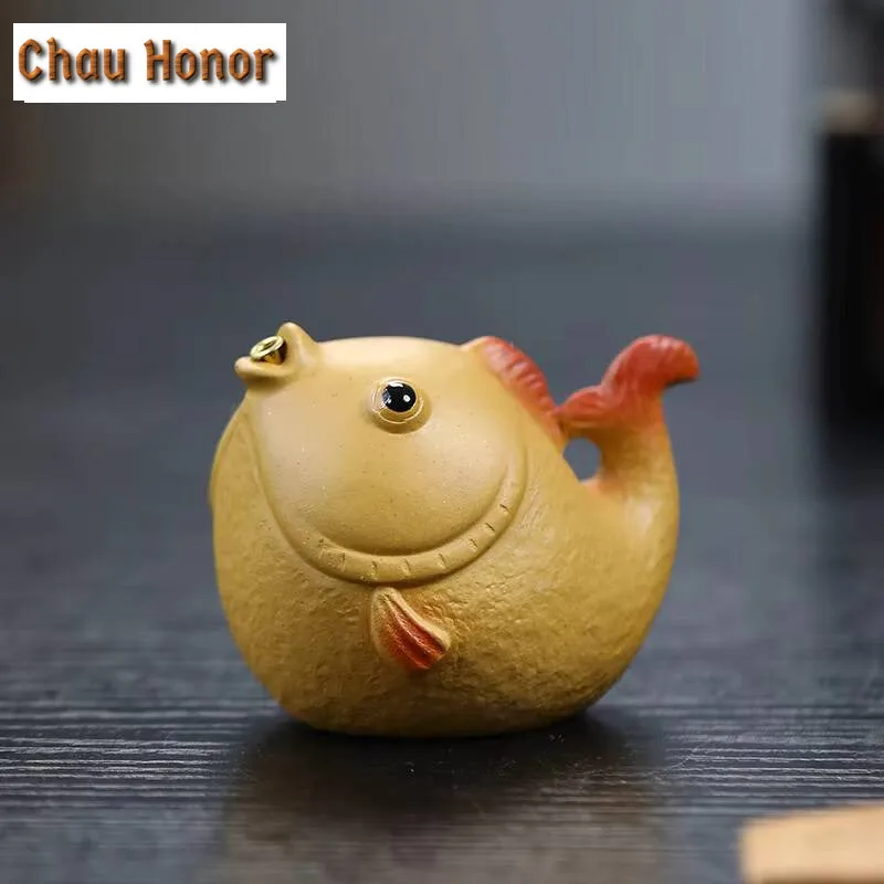 Boutique Goldfish Purple Clay Tea Pet Japanese Tea Figurine Tea Statue Fish Incense Holder Tea Ceremony Tea Supplies Ornaments