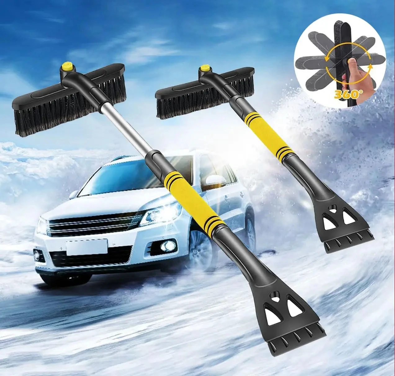 Car 3 in 1Cleaning Brush Adjustable Ice Scraper Brush Car Windshield Snow Removal Cleanin Interior Wash Supply