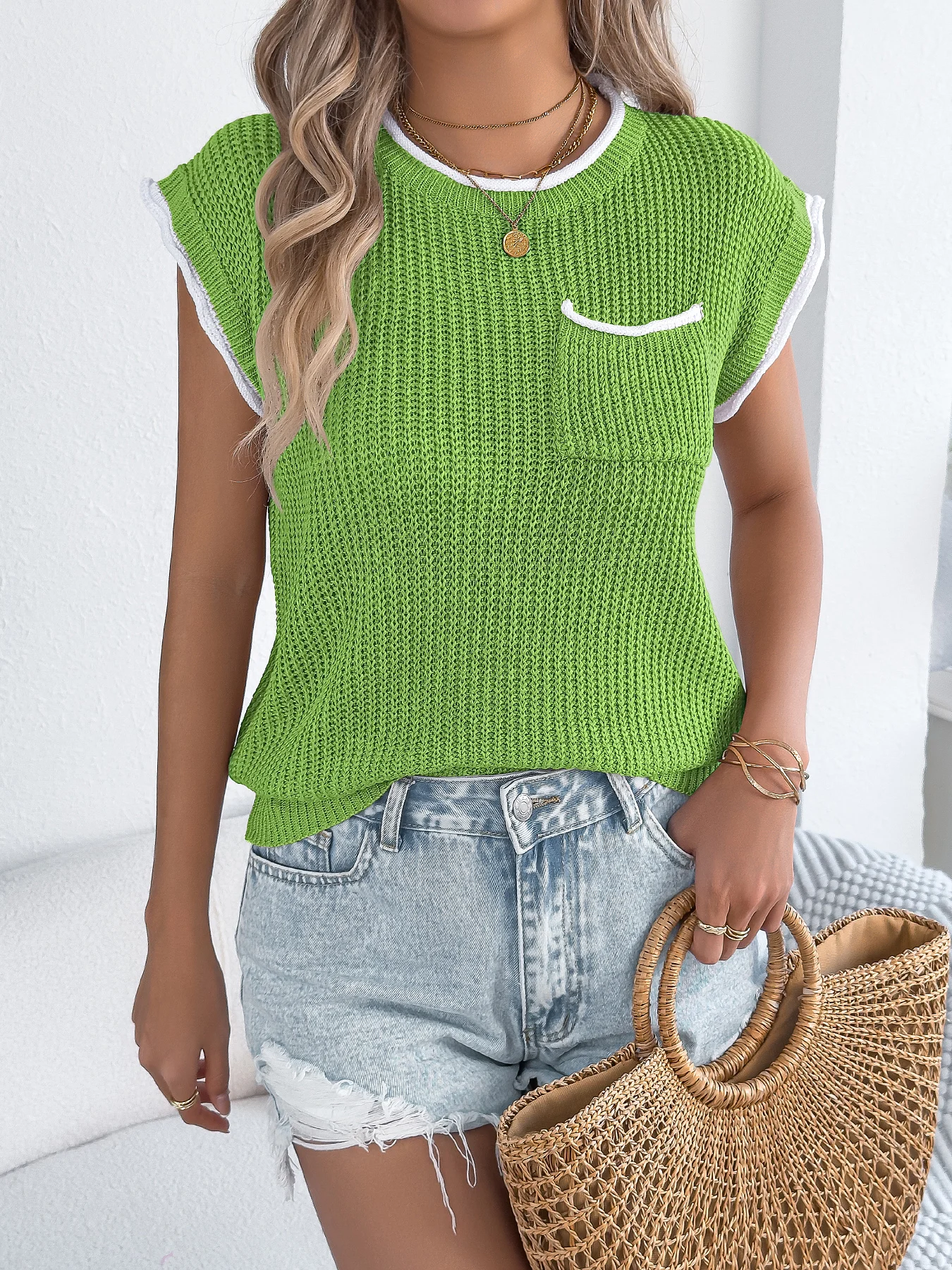Women Color Block Stripe Knitted Pullover Sweater