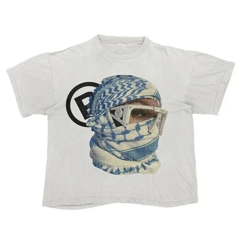 Camiseta Punk con estampado de patrón primitivo estético Y2K, camiseta retro de hip hop, ropa de calle holgada gótica rock, camiseta de manga corta EMO
