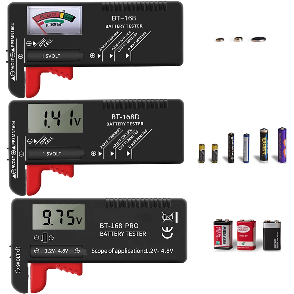 Battery Tester BT-168 AA/AAA/C/D/9V/1.5V Universal Button Cell Battery Colour Coded Meter Indicate Volt Checker Power