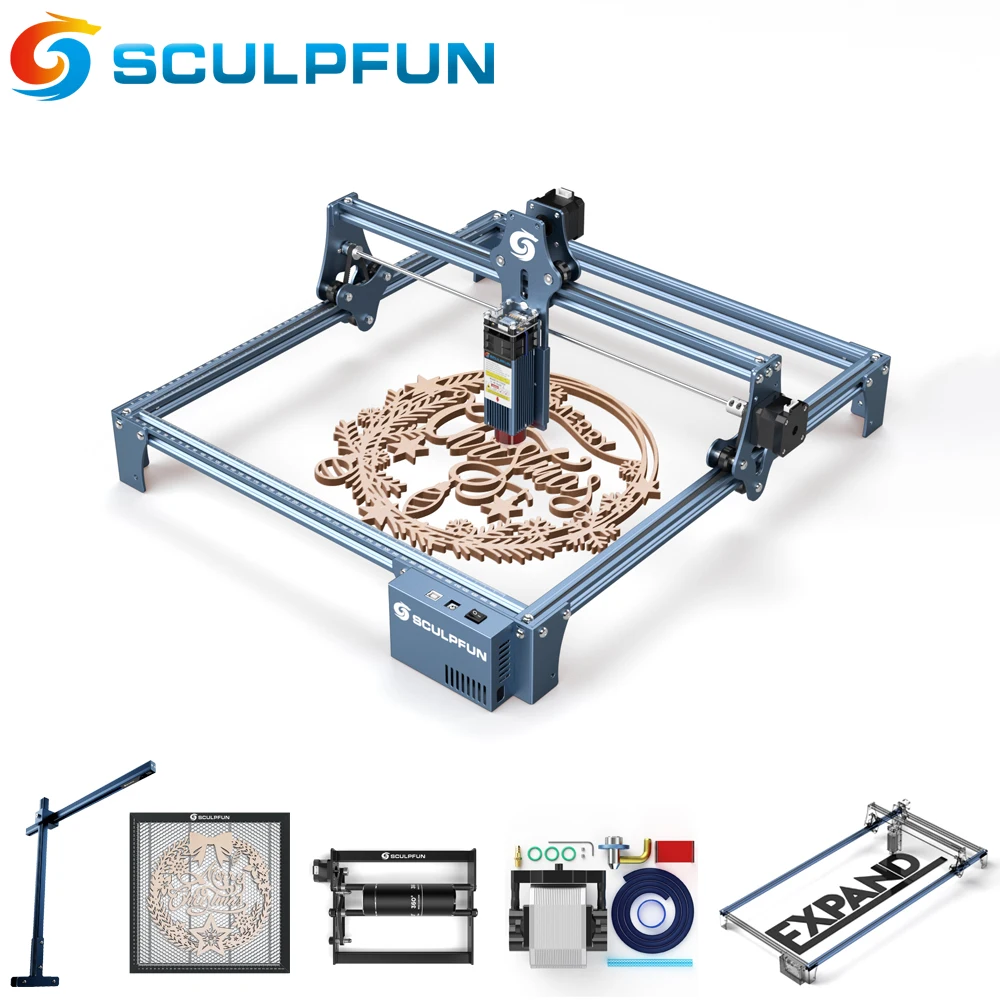 SCULPFUN S9 Laser Engraving Machine 950*410mm Expansion Kit CNC Laser Cutter Engraver Machine Rotary 360° Roller and Air Assist