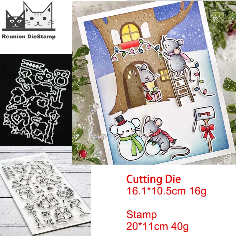 Metal Cutting Dies Christmas Three Mice Stencil Embossing Paper Card Die Cut