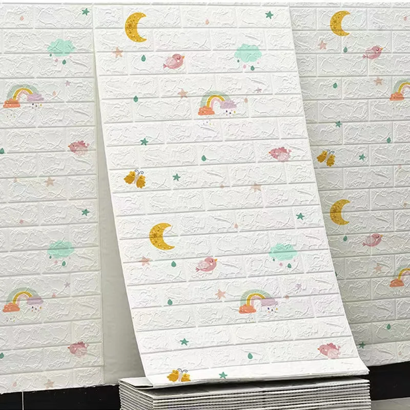 Roll of 1M 3D Brick Pattern Wall Stickers Bedroom Decoration Waterproof Self-adhesive Cartoon Cute Wallpaper Living Room Kitchen