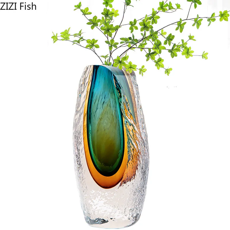 Gradient Glazed Glass Vase Desk Decoration Hydroponics Flower Pots Decorative Flower Arrangement Modern Home Decor Floral Vases 6