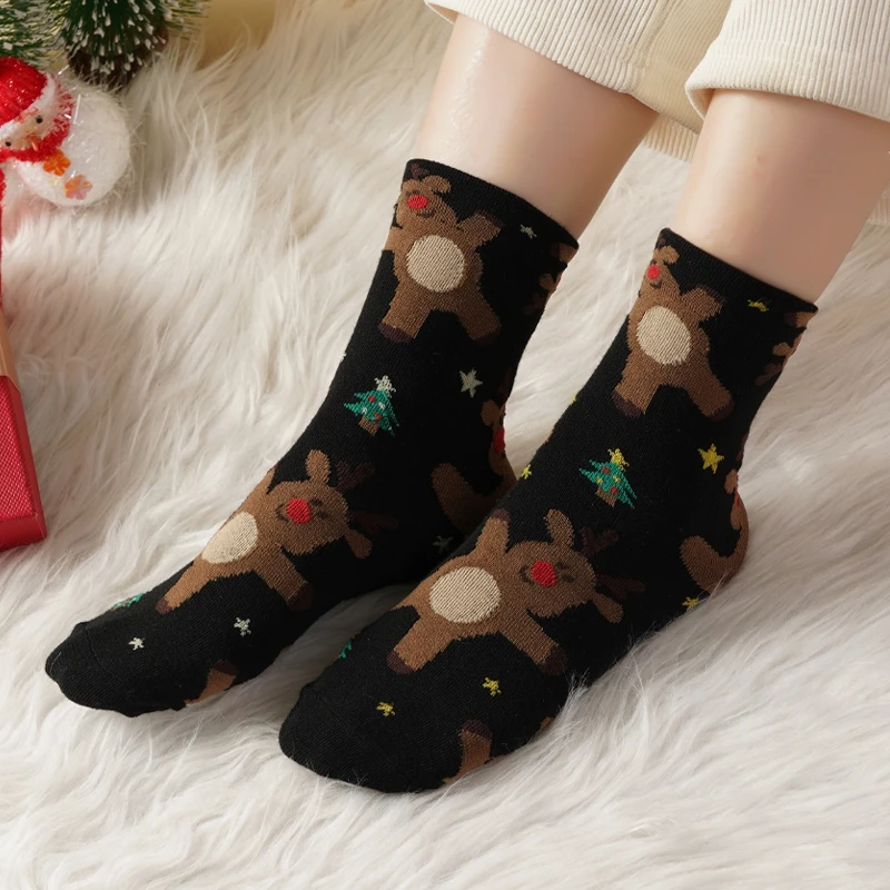 4 Pairs Christmas Socks Cute Cotton Breathable Fashoin Funny Middle Tube Sock Comfortable Casual Warm Winter Gift Socks