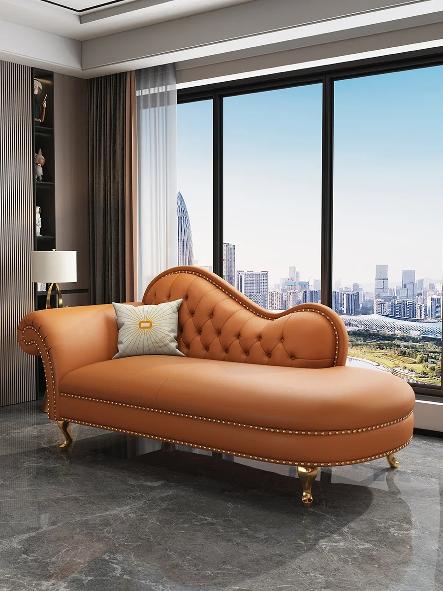 

American imperial concubine chair leather luxury lounge chair living room bedroom balcony toffee beauty couch single sofa collap