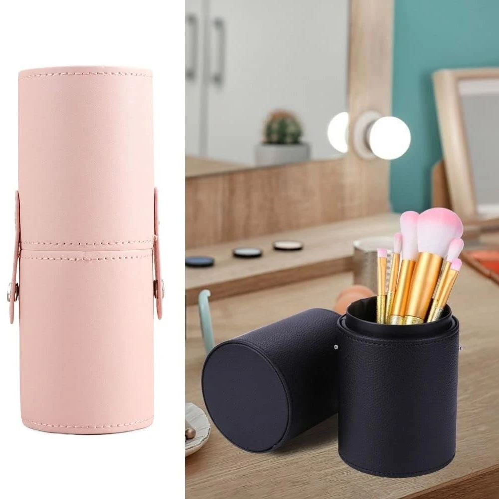 Makeup Brush Storage Bucket PU Leather Hasp Makeup Brush Holder Travel Portable Cosmetic Brush Organizer Eyebrow Pencil Holder 2