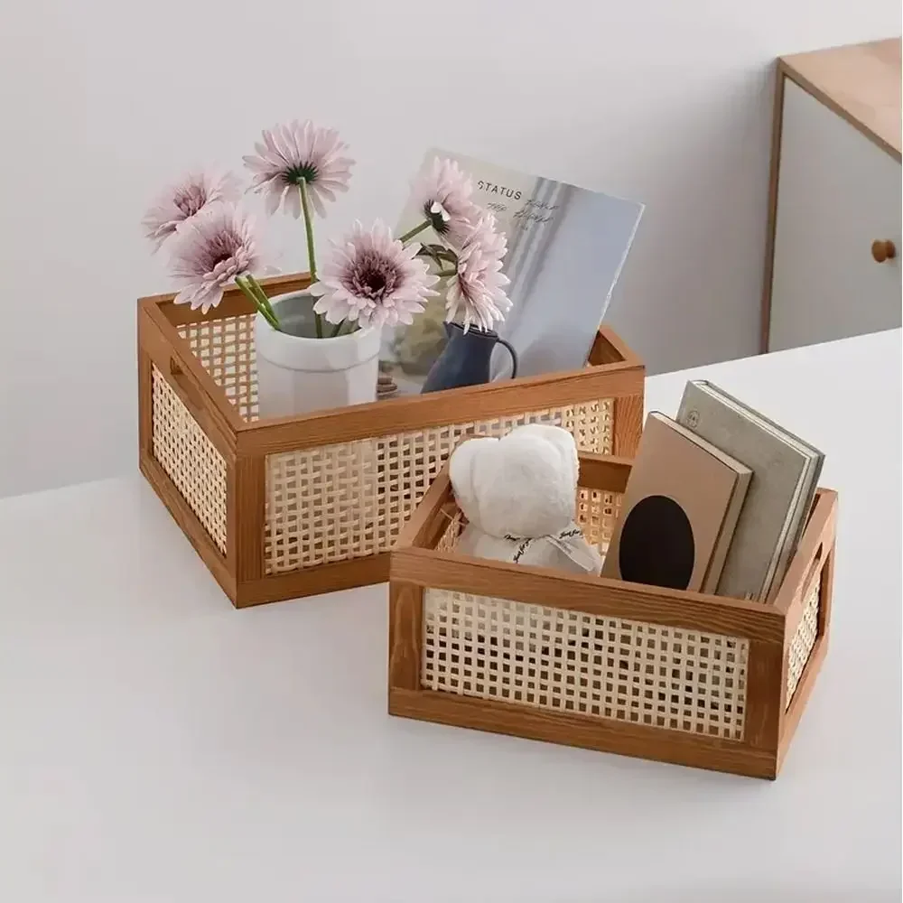 Retro Rattan Solid Wood Storage Box 5