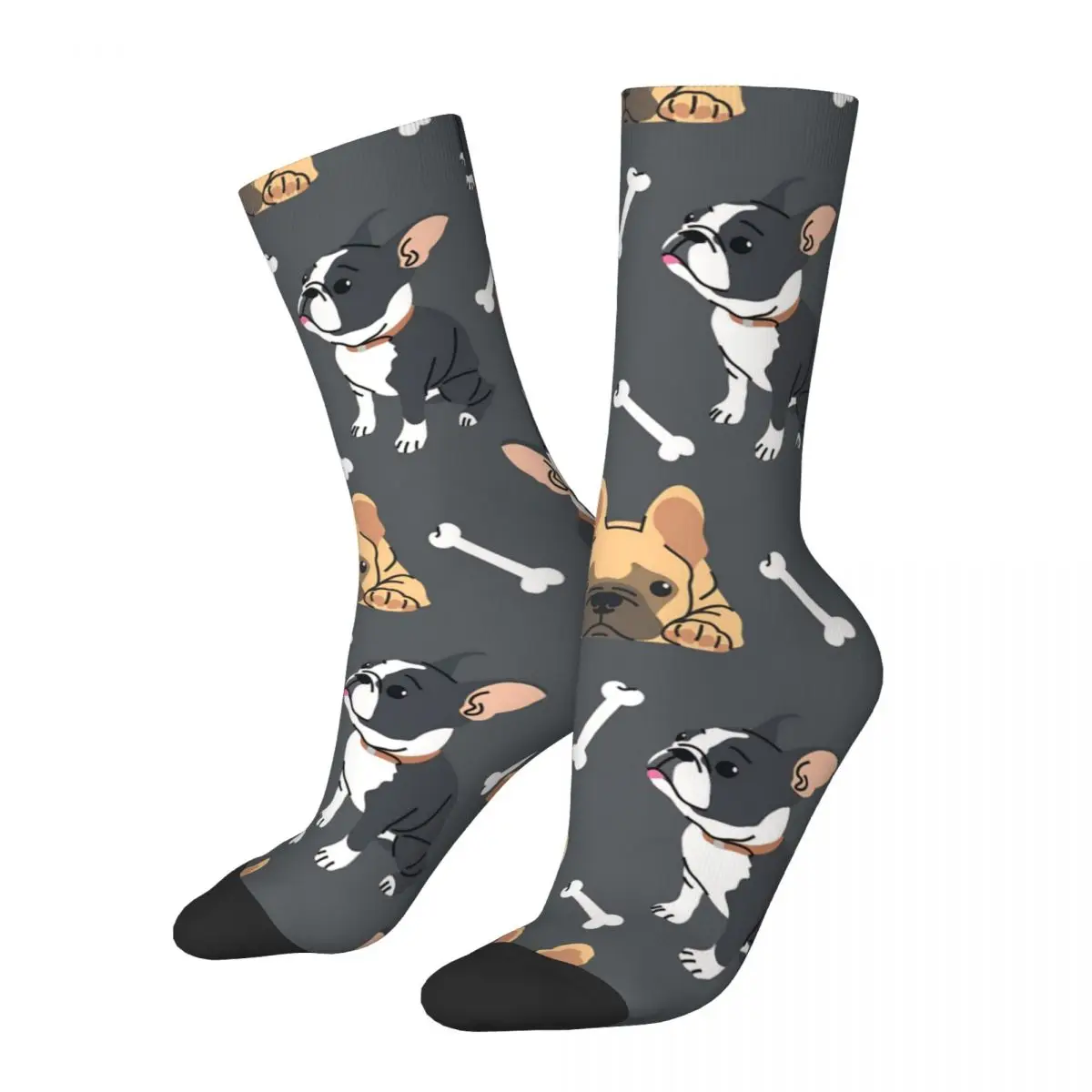 

Funny Men's Socks French Bulldog Puppy With Bones Vintage Dog Lover Man Hip Hop Crazy Crew Sock Gift Pattern Printed