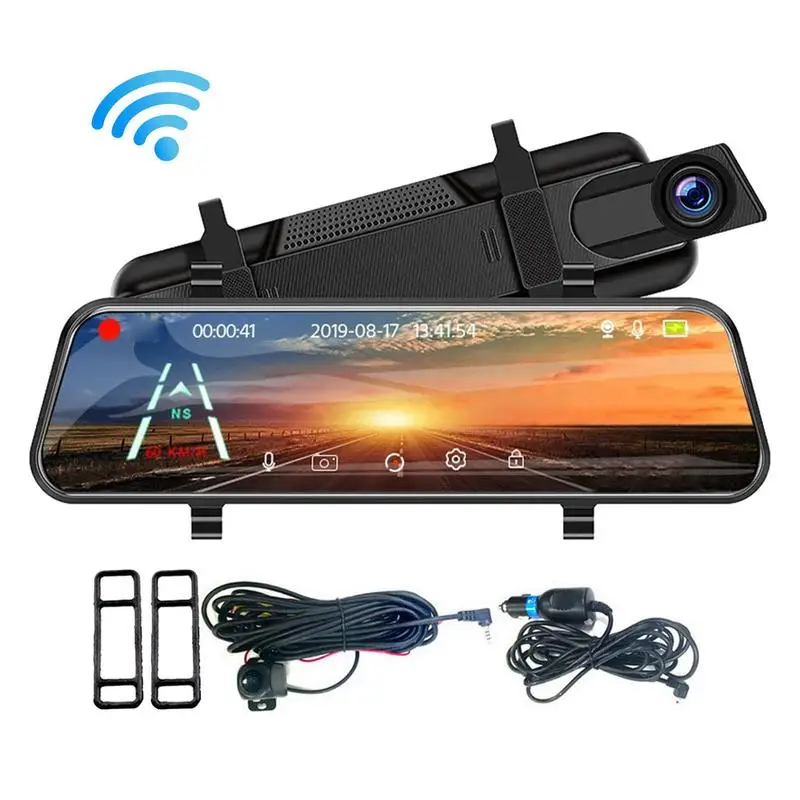 

1080p 10 Inch Wide Angle Motion Detection Loop Recording Night Vision Rear View Mirror Dash Cam Camera Dual Lens Dashcam