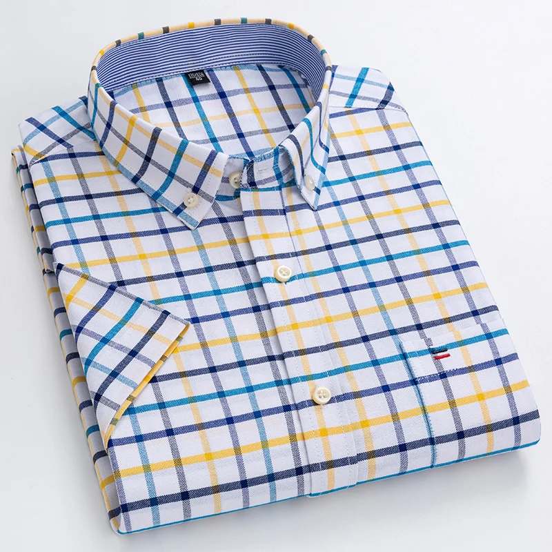 New in shirt Plus Size 7XL summer Short sleeve shirts for men 100%cotton striped plaid tops slim fit formal white office clothes 4