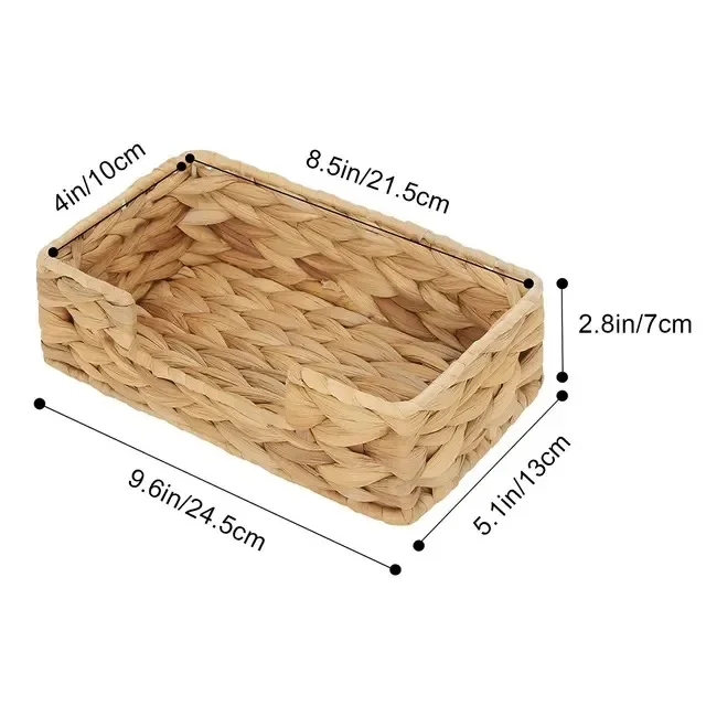 Hand Woven Rattan Tray Wicker Baskets for Toilet Tank Tray Wicker Tray for Kitchen Home Office Water Hyacinth Square Storage Box