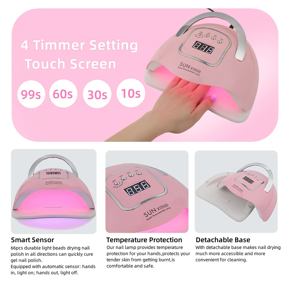 SUN X12 MAX 280W UV LED Nail Lamp With 4 Timer Setting 66LEDS Portable Nail Dryer Professional LED Lamp For Nails 5