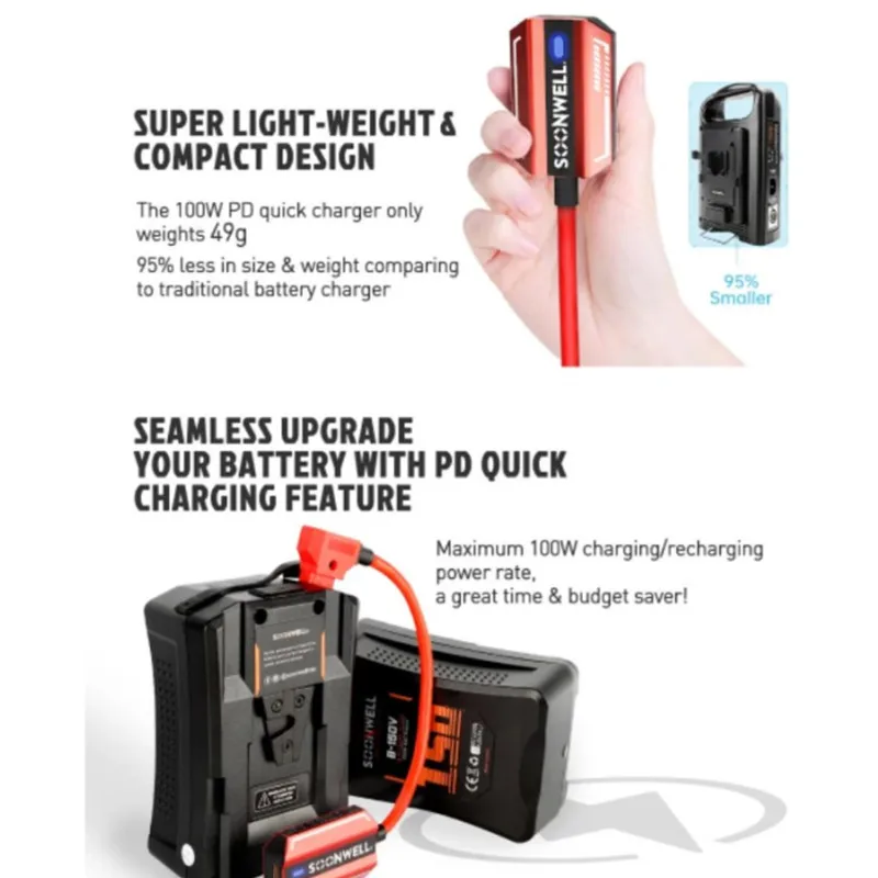 小型大容量　SOONWELL Vマウントバッテリー 98Wh　＋　充電器 Amazon | 「機内持ち込み可能」SOONWELL B-98V Vマウント