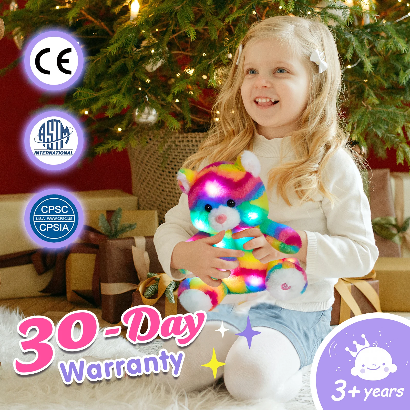 Rainbow LED Light Cat Doll Stuffed Animals 28cm Plush Toys for Girls Children